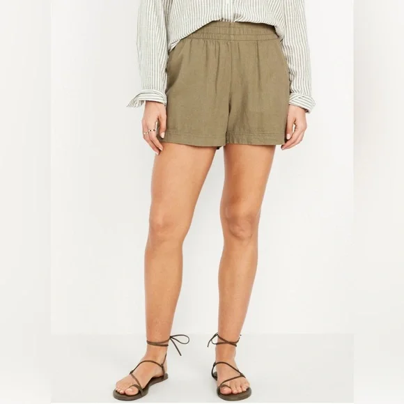 🆕 Old Navy Women’s High-Waisted Linen-Blend Shorts 3.5-in inseam Kombu XL 16-18 - Picture 5 of 15